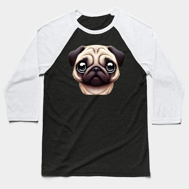 Adorable Pug Artwork Baseball T-Shirt by Art By Mojo